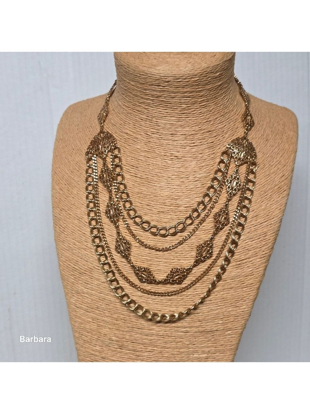 Vintage 5-Strand Gold-tone Filigree Bib Necklace